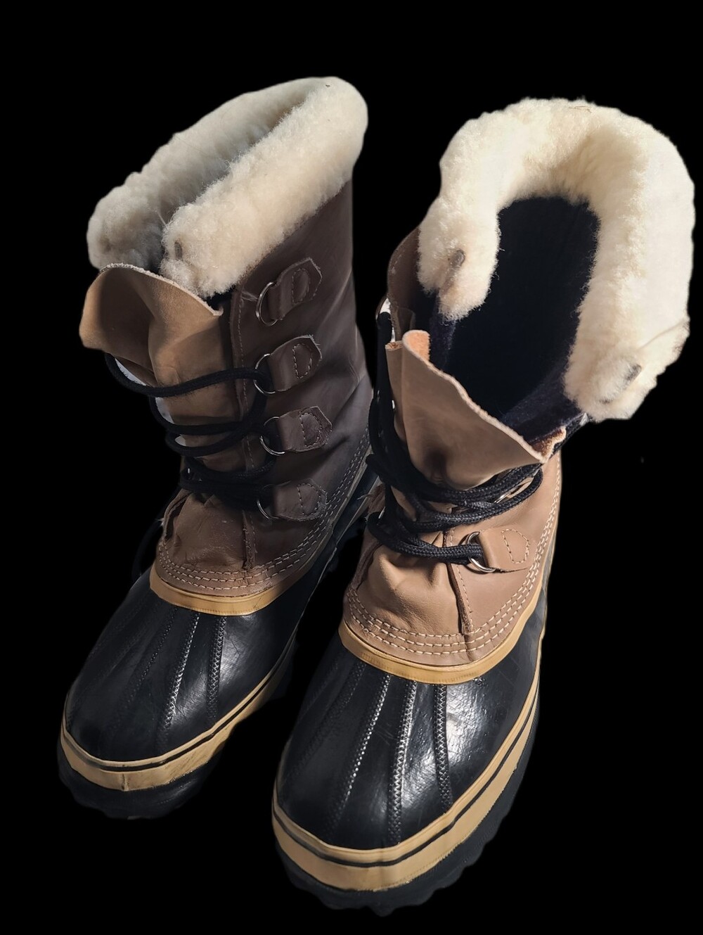 Sorel Men Tan and Black Waterproof Snow Boot with Shearling Collar